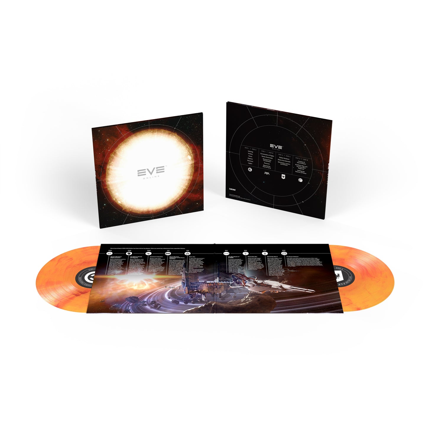 Solar Flare colored heavyweight LPs from the EVE Online soundtrack vinyl release by Laced Records