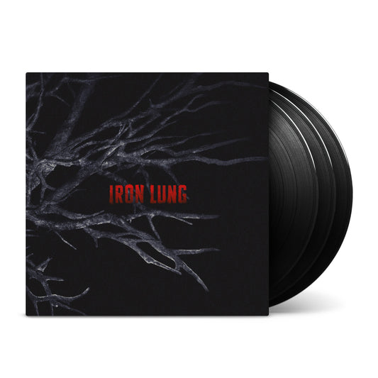 Iron Lung Standard Edition soundtrack on three black heavyweight vinyl records, featuring dark outer sleeve artwork by Molly Brown.